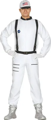 A person wearing a NASA astronaut costume.