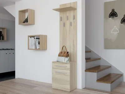 Produktbild von veneti Flurmöbel Duo Sonoma Eiche 180x50x35 cm, aus laminierter Spanplatte, mit geräumiger Schublade und praktischer Ablage, zur Wandmontage, Selbstmontage, widerstandsfähig und pflegeleicht