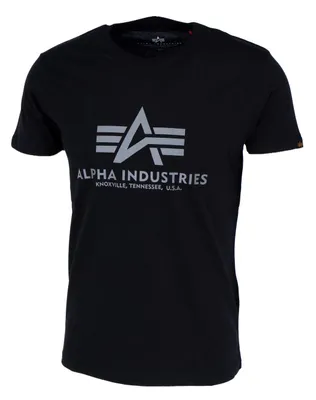 Zdjęcie produktu dla ALPHA INDUSTRIES BASIC – męska koszulka z nadrukiem w kamuflażu, neonowa, z odblaskową folią, z nadrukiem, rozmiar: S, Alpha Industries, kolory: czarny
