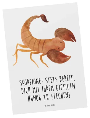 Produktbild von Mr. & Mrs. Panda Postkarte Skorpion Humor - Weiß - Geschenk, Tierkreiszeichen, Postkarten, Sternzeichen, giftig, Eigenschaften, Fotokarte, Horoskop, Ansichtskarte