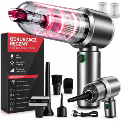 Zdjęcie produktu dla Bezprzewodowy odkurzacz ręczny o mocy 120 W - akumulatorowy odkurzacz samochodowy, zestaw 6-częściowy - przenośny