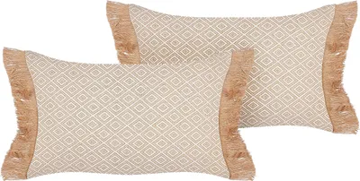 Obrázok produktu pre BELIANI Súprava 2 dekoratívnych vankúšov béžová polyester 30 x 50 cm s geometrickým vzorom a strapcami moderná obývačka spálňa
