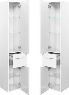 Produktbild von Badezimmer Hochschrank in weiß Glanz mit Schneeweiß Glanz VILLATORO-66, B/H/T ca. 30/168/33 cm