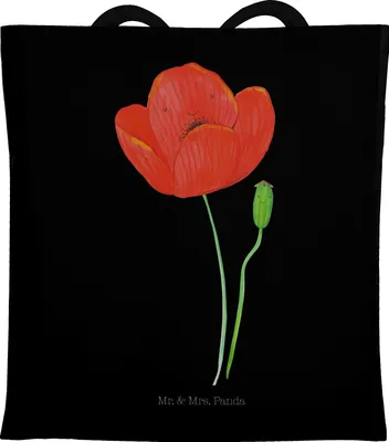 Produktbild von Mr. & Mrs. Panda Jutebeutel Blume Mohnblume - Schwarz - Geschenk, Selbstliebe, Motivation, Respekt, Mohn, Laptoptasche, Garten, Schultasche, Religion, Tote Bag, Glaube