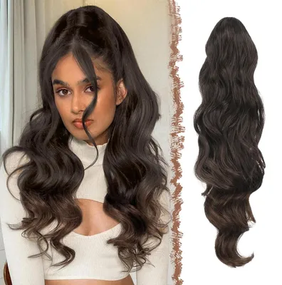Immagine prodotto di Estensione per capelli a forma di coda di cavallo, sintetica, ondulata, con riccioli, lunghezza 60 cm, dal nero al marrone