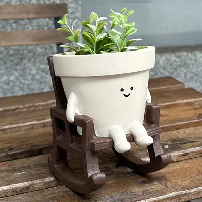 Produktbild von Omgoods - Blumentopf mit Gesicht - Schattiger Pflanztopf - Einzigartiger Sitz - Schaukelstuhl - Für Innen/Außen - Geeignet für Zimmer/Terrasse