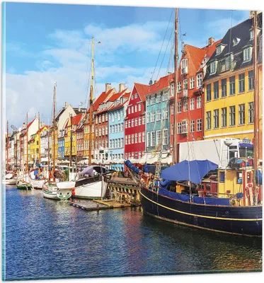 Produktbild von Bilder auf glas - Einteilig - Kopenhagen Nahavn Schiffe - 70x70cm - Glasbilder - Wandbilder - Bilder - zum Aufhängen bereit - Wanddekoration aus Glas - Glas Bilder - Wandbild auf Glas - GAC70x70-4205