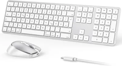 Produktbild von Tastatur Maus Set für MacBook Air/Pro/iMac/iMac Pro/Mac mini, QWERTZ mit Maus Wiederaufladbar, Multi-Gerät, Ergonomisch, Leises Tippen, DE Layout