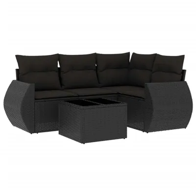 Image de vidaXL Ensemble de salon de jardin 5 pièces avec coussins noir poly rotin