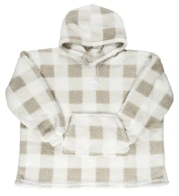 Productafbeelding van Warme, lange trui/snuddie met ruitpatroon, beige/wit