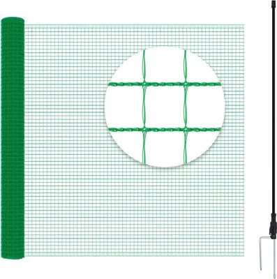 Produktbild von Geflügelnetz/Haustierzaun - Mobiles Netz-Set - 25×0,9 m - Engmaschig - PE, mit Pfosten & Bodenheringen - Beige