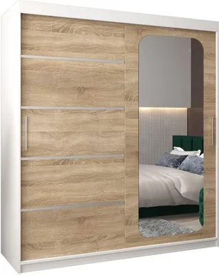 Produktbild von MEBLE KRYSPOL Promo 2180 Schlafzimmerschrank zwei Schiebetüren - Mattweiß + Sonoma