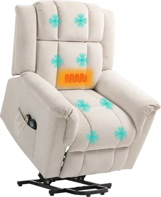 A beige recliner chair with massage and heating features, shown on a white background.