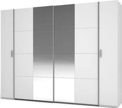 Obrázok produktu pre Zrkadlová šatníková skriňa 270 cm GIRADOT - biela / strieborné úchyty