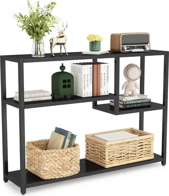 Immagine prodotto di Tavolo da lavoro industriale, con spazio contenitivo, in legno e metallo, colore nero, dimensioni 30 x 108 x 85 cm