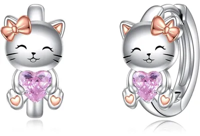 Immagine prodotto di Orecchini a cerchio in argento sterling 925, con decorazioni a forma di animali e incastonati con zirconi rosa, adatti a donne, ragazze e bambini