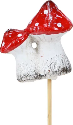 Produktbild von Deko Pilze Keramik Blumenstecker Fliegenpilze 6er Set 6cm für Herbstdeko, 6 Stück