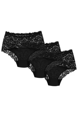 Produktbild von Wolbar dame slip 3er pack bund pantys spitze elegant unterhose unterwäsche wb414, schwarz, l