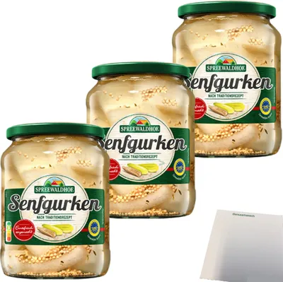 Produktbild von Spreewaldhof Senfgurken traditionell gewürzt 3er Pack (3x670g Glas) + usy Block