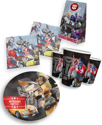 Produktbild von Transformers Party Paket 46tlg mit Geschenktüten Tellern Bechern und Servietten