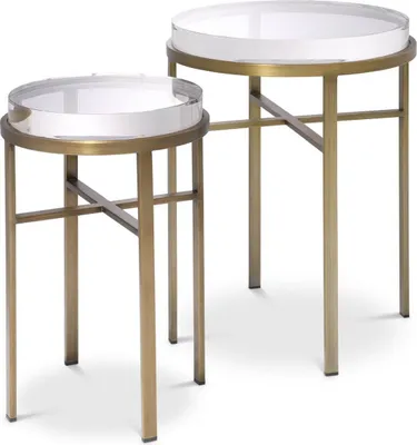 Produktbild von Casa Padrino Luxus Beistelltisch Set Messingfarben - 2 Runde Edelstahl Tische mit Glasplatte - Luxus Wohnzimmer Möbel