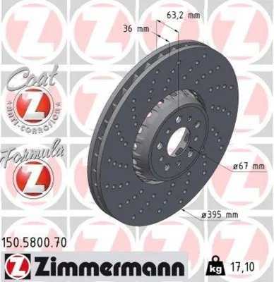 Produktbild von ZIMMERMANN Bremsscheibe Vorne Links für BMW 5 Limousine (G30, F90) 395mm 150.5800.70