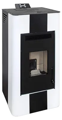 Image de Poêle à granulés autoportant - 15 kW - Chauffage jusqu'à 128 m² - Acier inoxydable - Blanc et noir