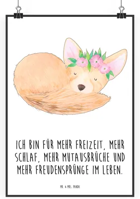 Produktbild von Mr. & Mrs. Panda Bild Wüstenfuchs Blumen DIN A1 - Weiß - Geschenk, Afrika, Wandbild, Glücklich, Blumenkranz, Wüste, Kunstdruck, Plakat, wanddeko, drucke