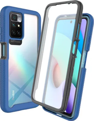 Produktbild von Redmi 10 Hülle, TPU Bumper mit Eingebautem Displayschutz 360 Grad Komplettschutz Schutzhülle für Xiaomi Redmi 10 Dunkelblau