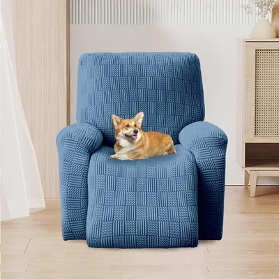 Obrázek produktu pro Potah na relaxační křeslo, elastický potah na relaxační křeslo, 4dílný potah na křeslo, protiskluzový vysoce elastický potah na relaxační křeslo s elastickou spodní částí, modrý