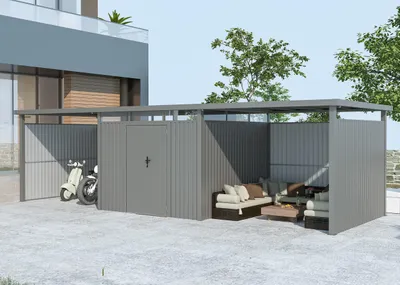 Produktbild von Metall Gerätehaus Modell Style 7,56 m² Spar-Set-4 Alu Grau