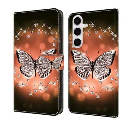 Produktbild von CLM-Tech Handyhülle kompatibel mit Samsung Galaxy A37 5G Hülle - Tasche aus Kunstleder - Klapphülle mit Ständer und Kartenfächern - Schutzhülle Wallet Case Cover Schmetterling Diamanten Muster