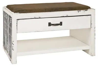Schuhbank Vintage MDF, gepolstert, mit Schublade, B 72 cm