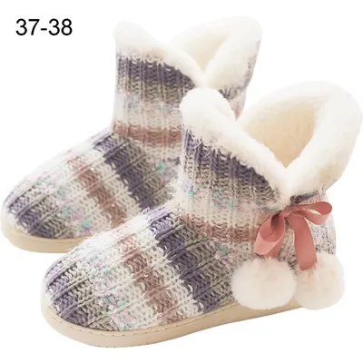 Produktbild von Hausschuhe Damen Plüsch Gefüttert Warm Hausstiefel Feste Sohle37-38