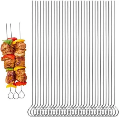Productafbeelding van 50 metalen grillspiesen - 25 cm lang, herbruikbaar - grillspiesen voor de barbecue - cocktailprikkers