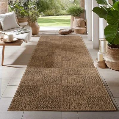 Produktbild von Carpetsale24 In- & Outdoor Teppich Wetterfest im natürlichen Jute-Look, ideal für Wohnzimmer, Küche, Terrasse & Balkon, Grösse: 80x250 cm