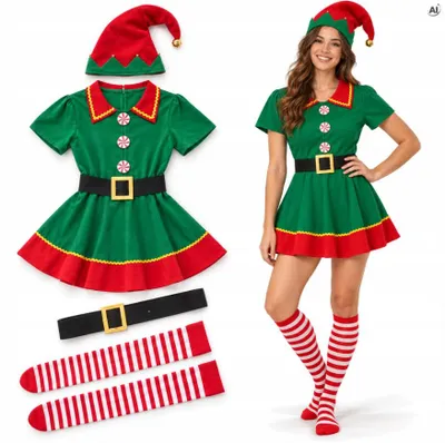 Produktbild von Weihnachtself Kostüm für Damen 180 cm – Festliches Weihnachtskostüm als Helferin des Weihnachtsmanns