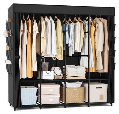 Produktbild von Großer Kleiderschrank mit 4 Kleiderstangen und 8 Aufbewahrungsfächern