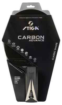 Produktbild von Tischtennisschläger STIGA Carbon Advance – Holz mit 5+2 Schichten, Davon 5 Holz- und 2 Carbonfaserschichten, großer, großer Optispot Pro Sweetspot und Star Advance Belag – für echte Profis – Größe Cla