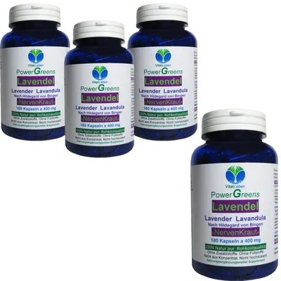 Produktbild von LAVENDEL pur 720 (4x180) Kapseln Ruhe finden, entspannen, abschalten. Balance und Gelassenheit im Alltag & gute Nacht. Reines Blütenpulver NATUR pur.