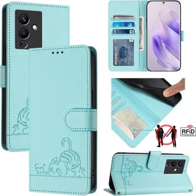 Produktbild von Leder Hülle für Infinix Note 12 Pro 5G/Note 12 5G Süße Katze Flip Case Brieftasche Schutzhülle mit Standfunktion hellgrün
