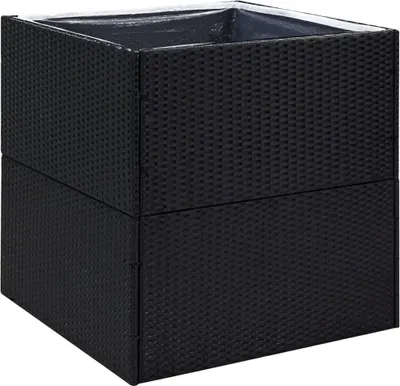 A black rattan planter box.