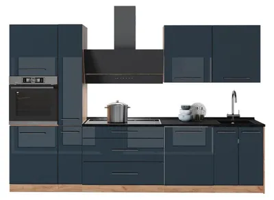 Imagen del producto de Mueble de cocina Vicco Fame-Line Azul oscuro alto brillo/Roble dorado 310 cm sin encimera, Model 65746