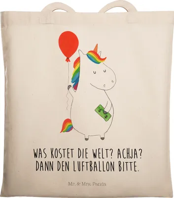 Produktbild von Mr. & Mrs. Panda Jutebeutel Einhorn Luftballon - Transparent - Geschenk, Tasche, Shopping, Einhörner, Einkaufstasche, Büchertasche, Unicorn, Freundin, Geld, Schultasche