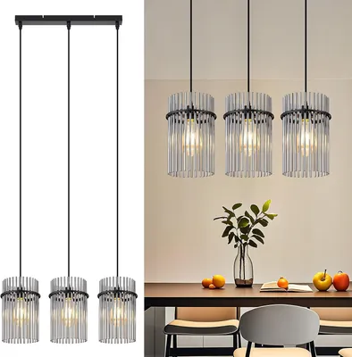 Image de ZMH Suspension Noir Lampe à Suspendre Table à Manger - Lampe à Suspendre 3 Flammes E27 Vintage Lampe de Salle à Manger Suspendue Abat-jour en verre Ø 16 pour Cuisine Café Bar Salon (sans ampoules)