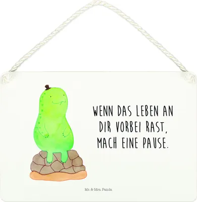 Produktbild von Mr. & Mrs. Panda Schild Schildkröte Pause DIN A4 - Weiß - Geschenk, Türschild, wandtafel, sprüche, holzbild, Achtsamkeit, Achtsam, Panzer, kleine aufmerksamkeit