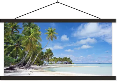 Produktbild von MuchoWow® Textilposter Meer - Sonne - Palmen 90x45 cm mit schwarzem Rahmen - Klemmleisten