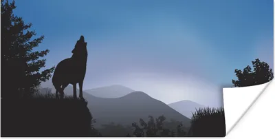 Produktbild von MuchoWow® Poster Wolf - Bäume - Scherenschnitt 120x60 cm - Bild