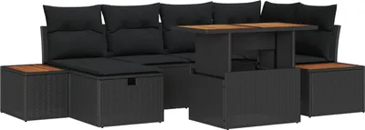 Immagine prodotto di vidaXL Set di divani da giardino 7 pezzi in polirattan nero