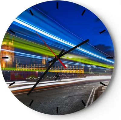 Produktbild von Wanduhr - Rund - Glasuhr - London Parlamentsgebäude Big ben - 40x40cm - Schleichendes Uhrwerk - Lautlos - zum Aufhängen bereit - Dekoration Modern - Wanddekoration aus Glas - C3AR40x40-1446